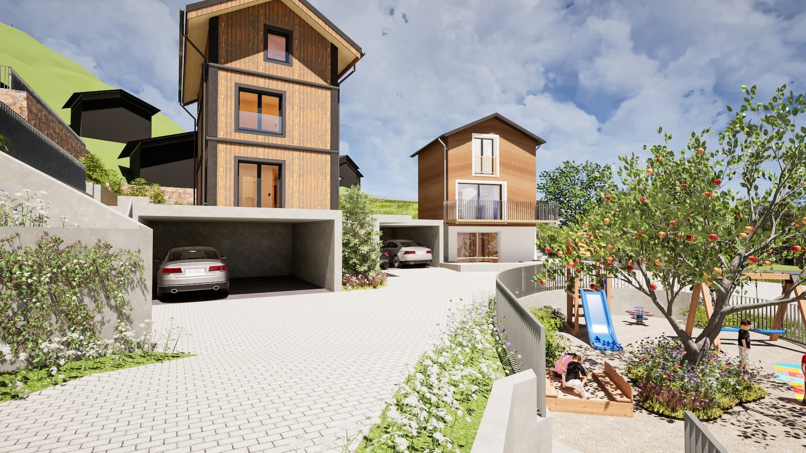 Mondhaus Resort Fiesch: Ferienhäuser mit Einstellplätzen und Spielplatz