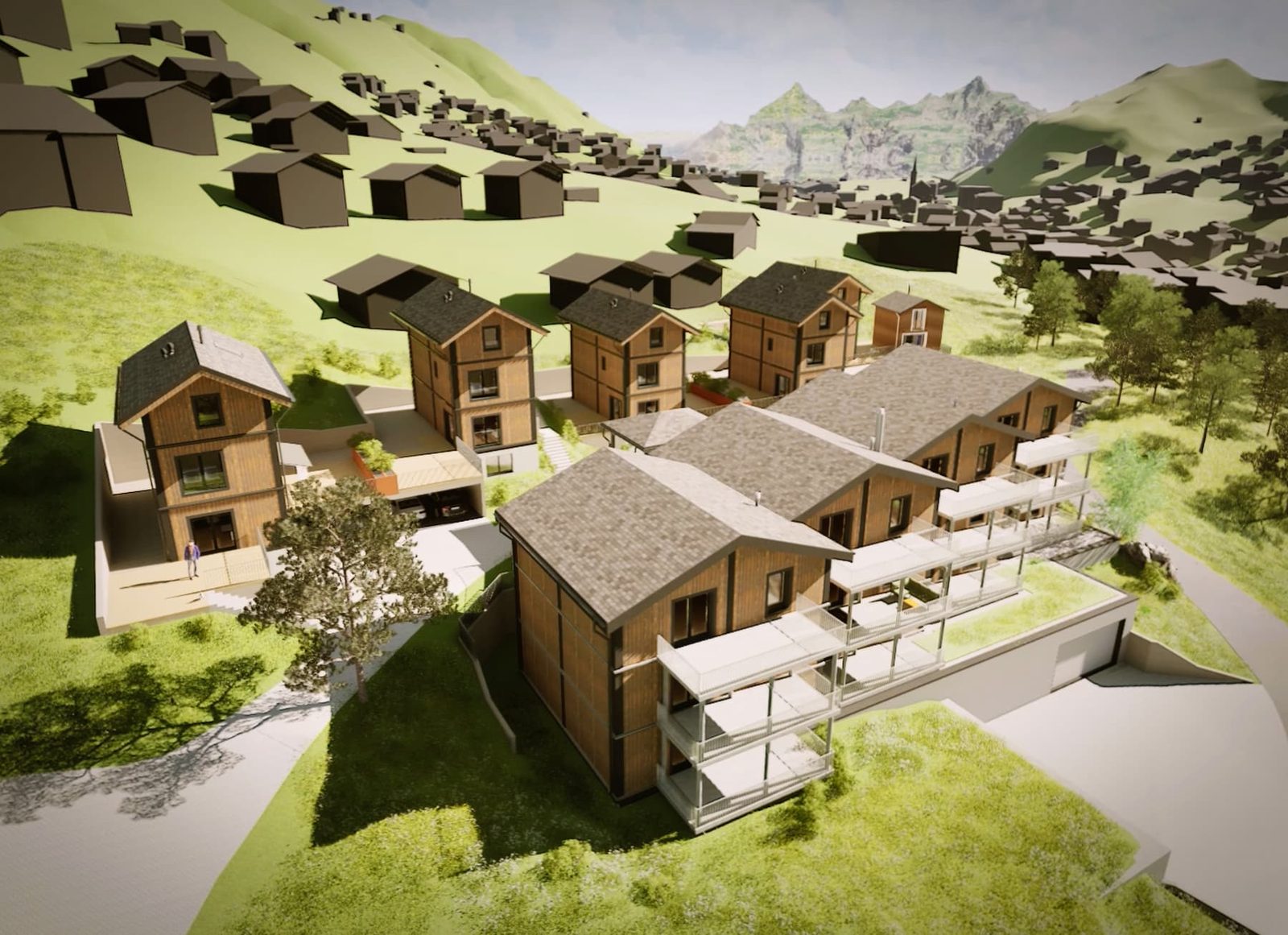 Mondhaus Resort Fiesch: Visualisierung des Resorts am Sonnenhang
